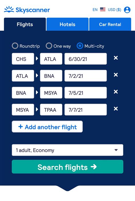 skyscanner multi city flight booking.